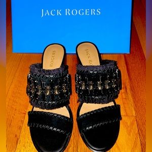 Jack Rogers Black Rhinestone-Accent Suede Beatrix Sandal Brand New
